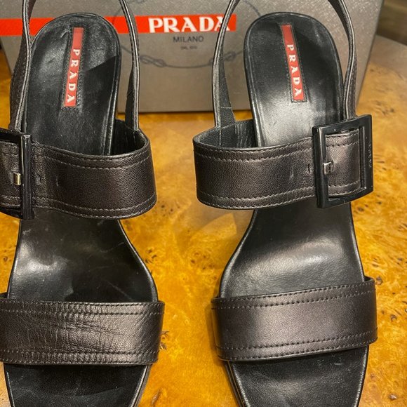 Prada black leather heel sandal - Picture 2 of 4
